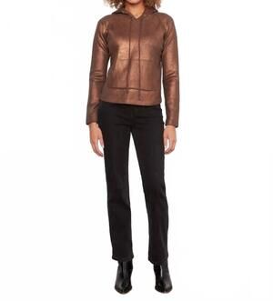 NEW CHARLIE B women's metallic hoodie pullover in copper